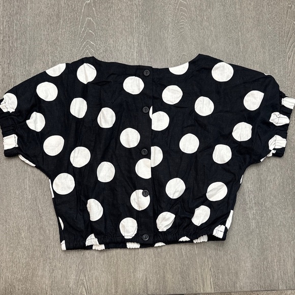 Tabitha Brown for Target Sz S Polka Dot Button-Back Top Black White Small Linen - Picture 4 of 8
